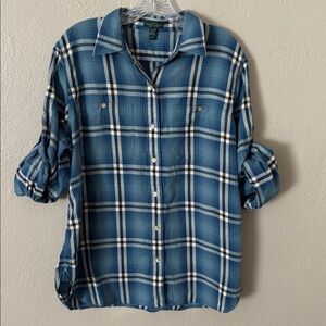 Lauren Ralph Lauren Teal and White Plaid Button Down Shirt